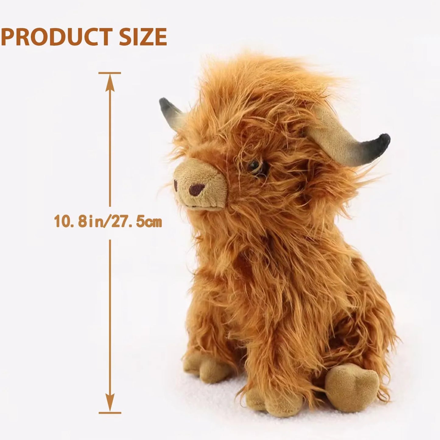 alt="Soft and cuddly Highland Cow plush toy, perfect as a cute stuffed animal gift for kids, collectors, or anyone who loves rustic charm"