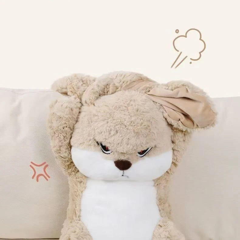 Soft and cuddly kawaii angry bunny plush toy, perfect as a cute stuffed animal gift for collectors, kids, or mood lovers