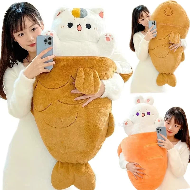 alt="Kawaii hidden cat plush toy with soft fabric, perfect as a cute surprise stuffed animal gift for kids, teens, or collectors"