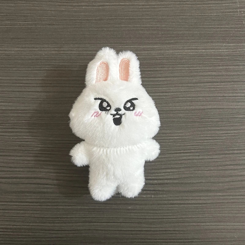 Charmoji Grumplu – expressive white bunny plush keychain with angry face, funny kawaii mood charm