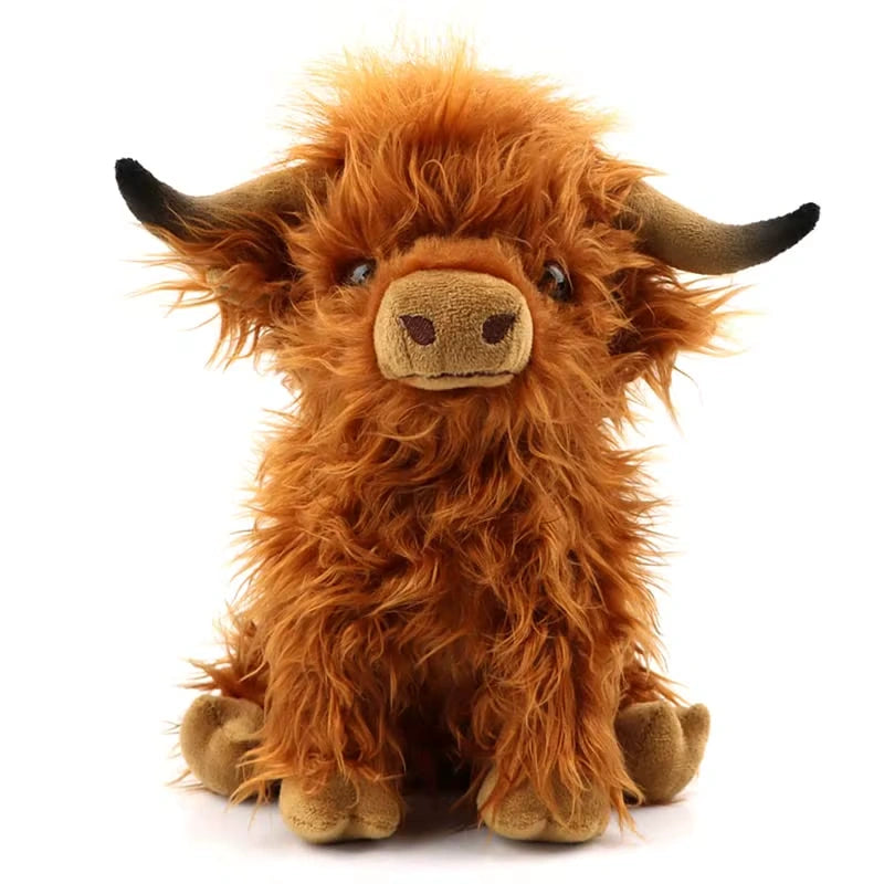 alt="Soft and cuddly Highland Cow plush toy, perfect as a cute stuffed animal gift for kids, collectors, or anyone who loves rustic charm"