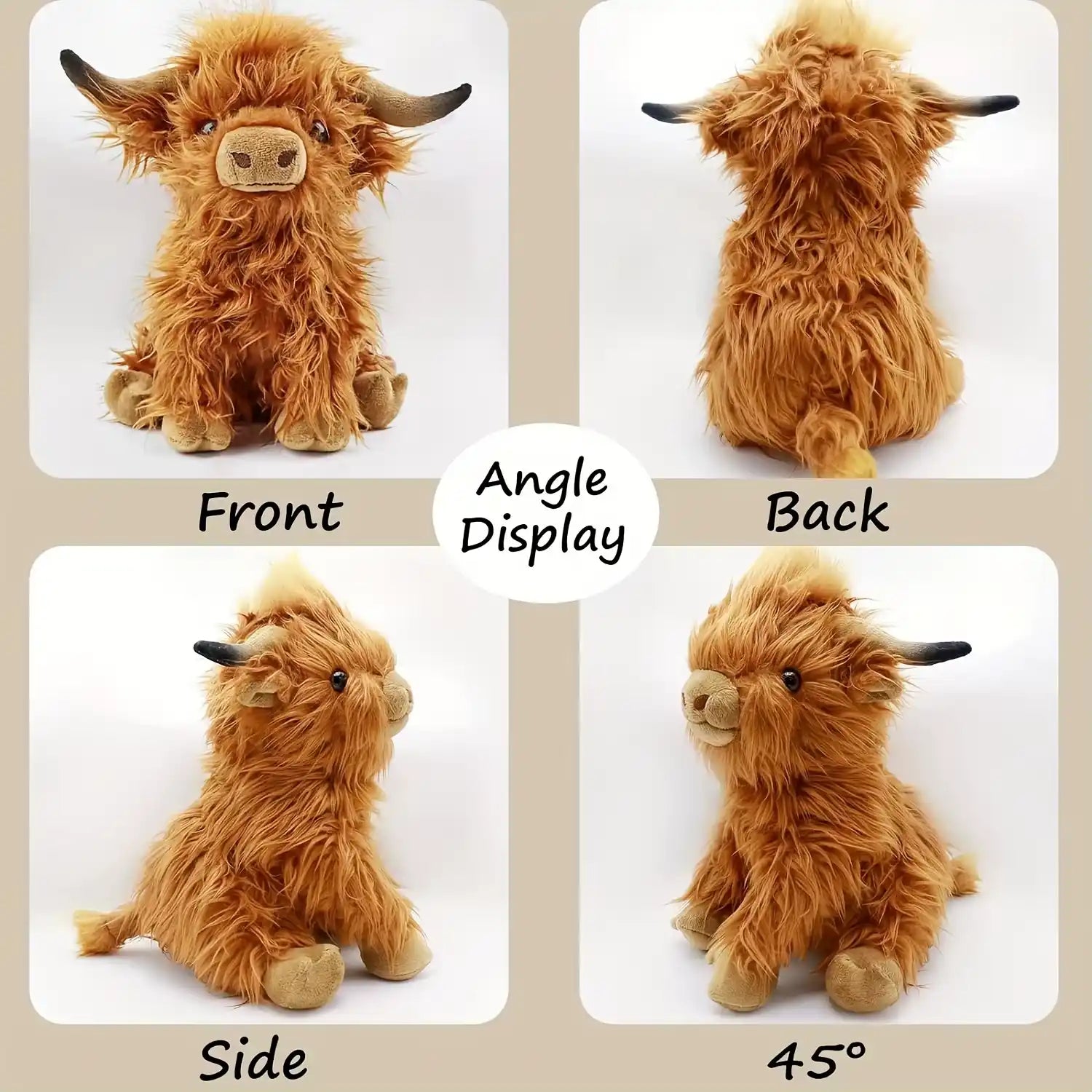 alt="Soft and cuddly Highland Cow plush toy, perfect as a cute stuffed animal gift for kids, collectors, or anyone who loves rustic charm"