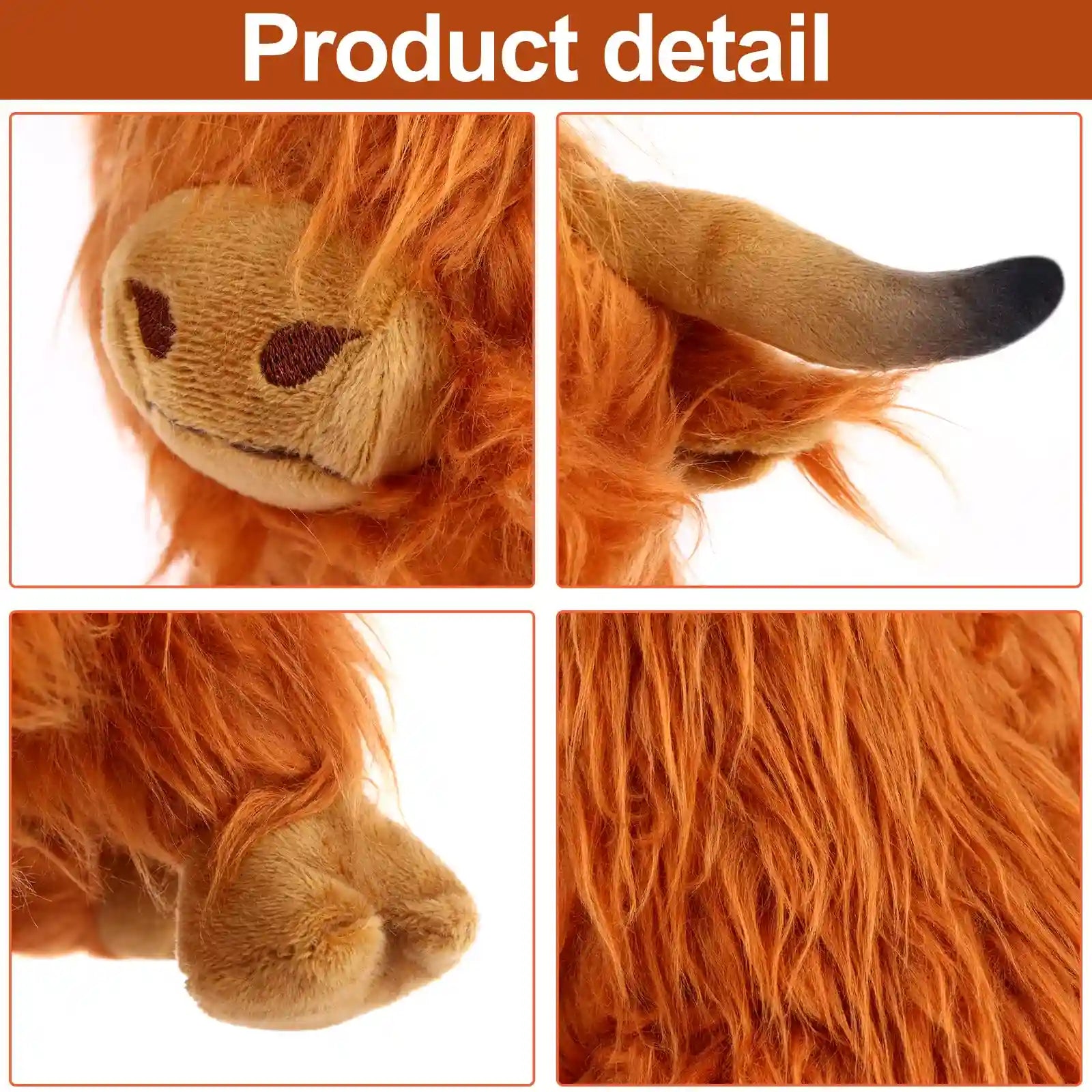 alt="Soft and cuddly Highland Cow plush toy, perfect as a cute stuffed animal gift for kids, collectors, or anyone who loves rustic charm"