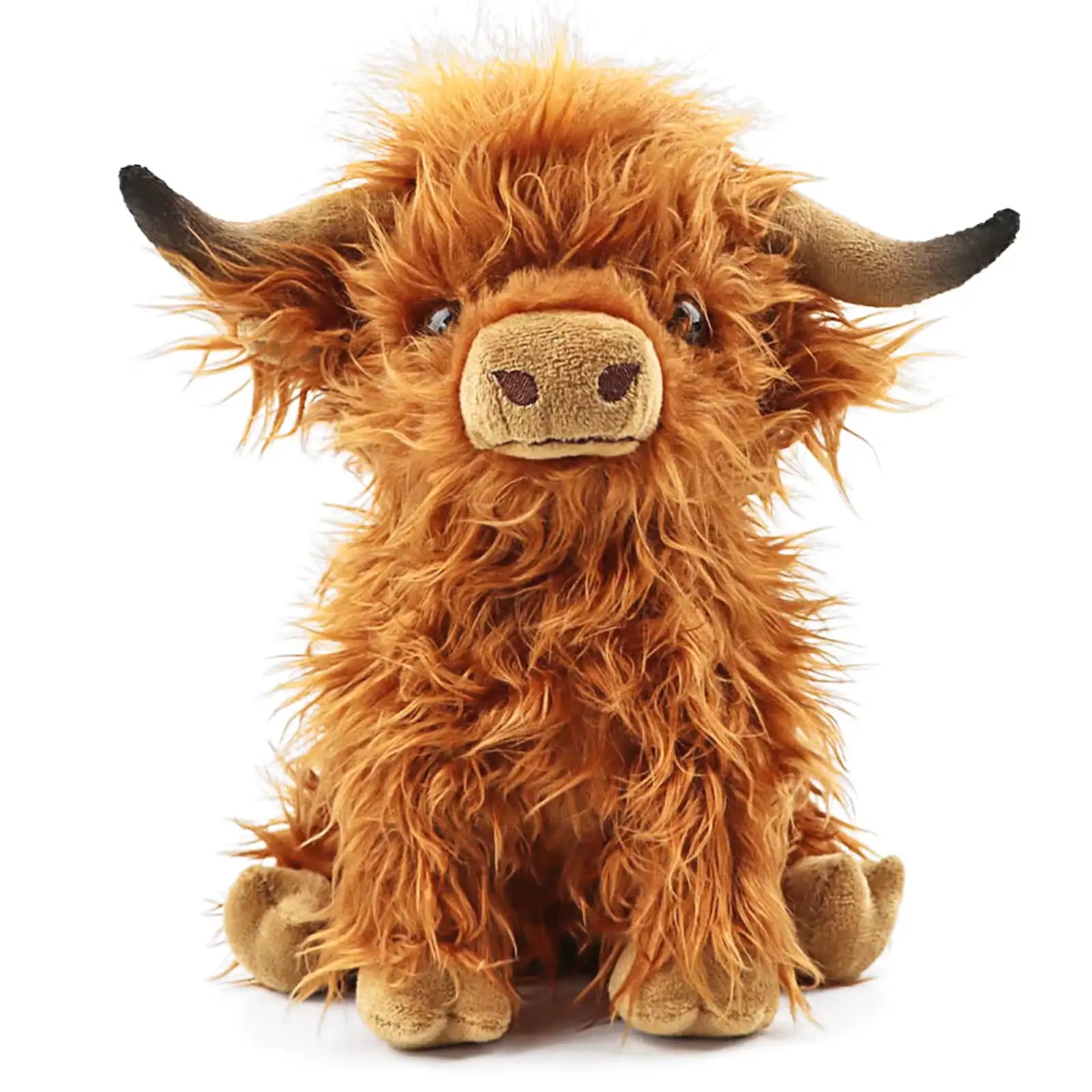 alt="Soft and cuddly Highland Cow plush toy, perfect as a cute stuffed animal gift for kids, collectors, or anyone who loves rustic charm"