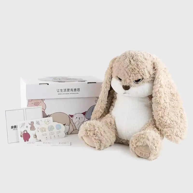 Soft and cuddly kawaii angry bunny plush toy, perfect as a cute stuffed animal gift for collectors, kids, or mood lovers