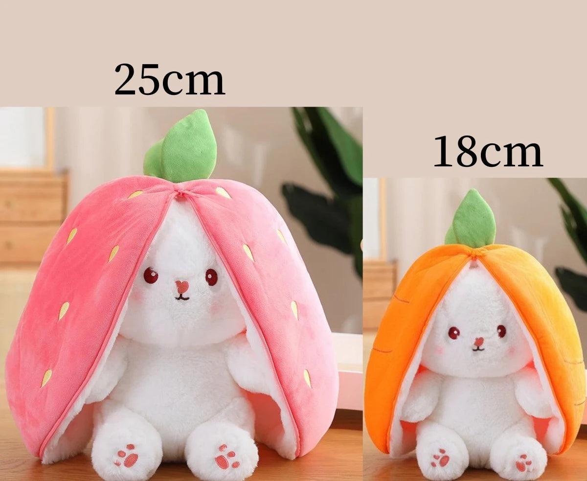 alt="Kawaii fruit-themed bunny plush toy in soft pink, perfect for cuddling or gifting"