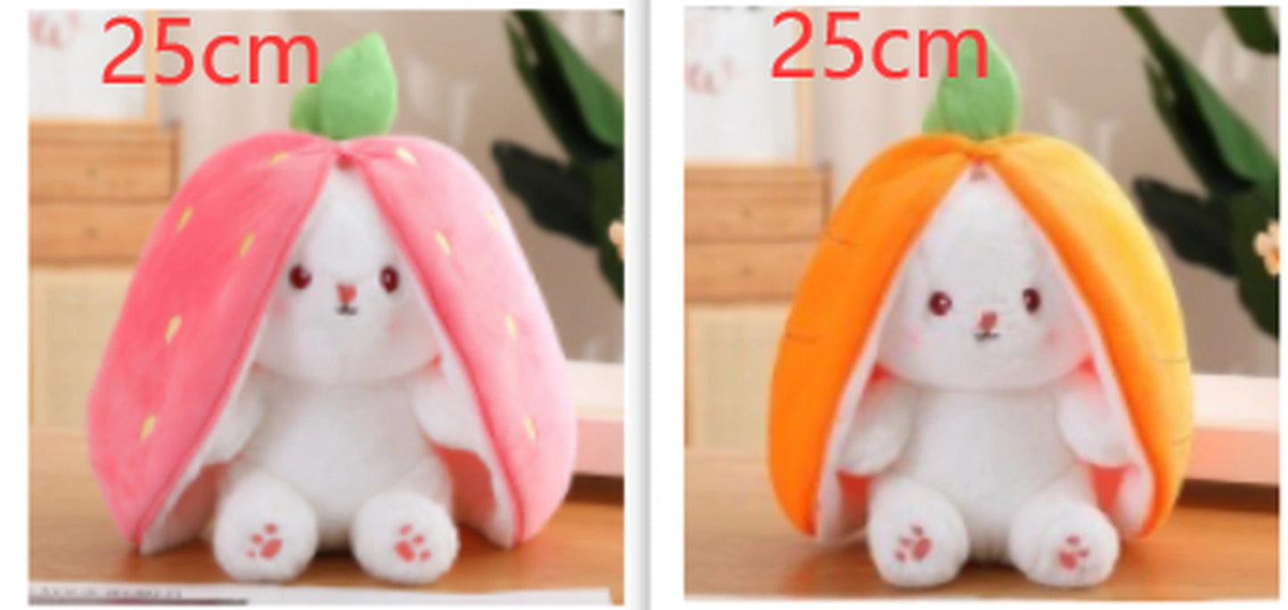 alt="Kawaii fruit-themed bunny plush toy in soft pink, perfect for cuddling or gifting"