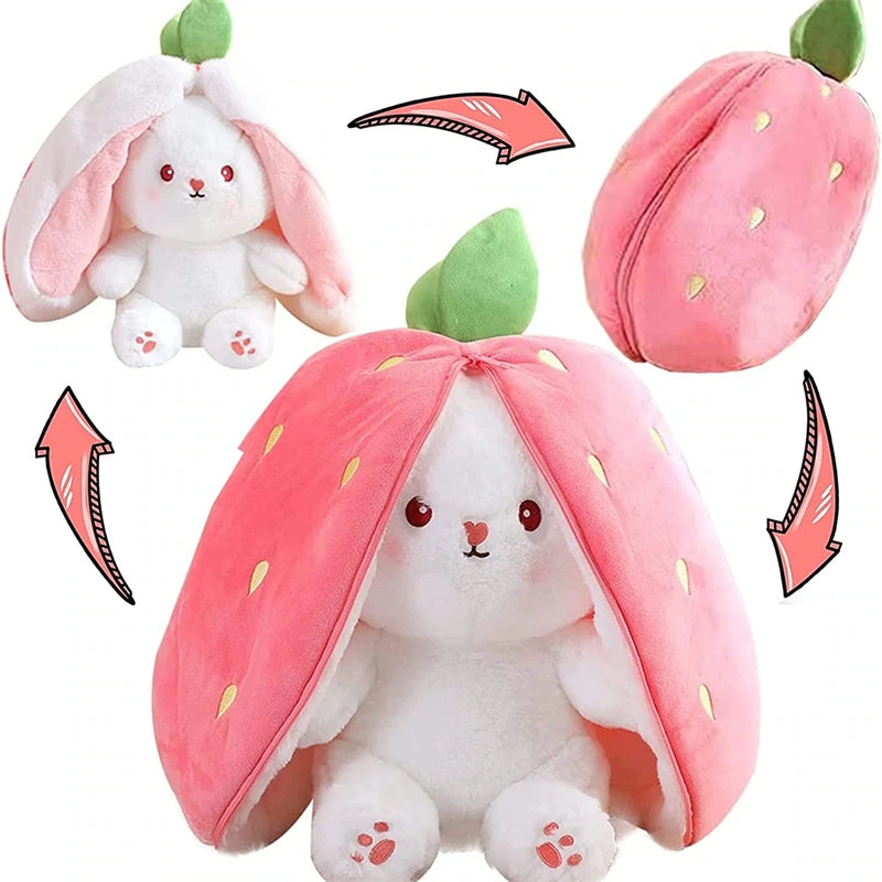 alt="Kawaii fruit-themed bunny plush toy in soft pink, perfect for cuddling or gifting"