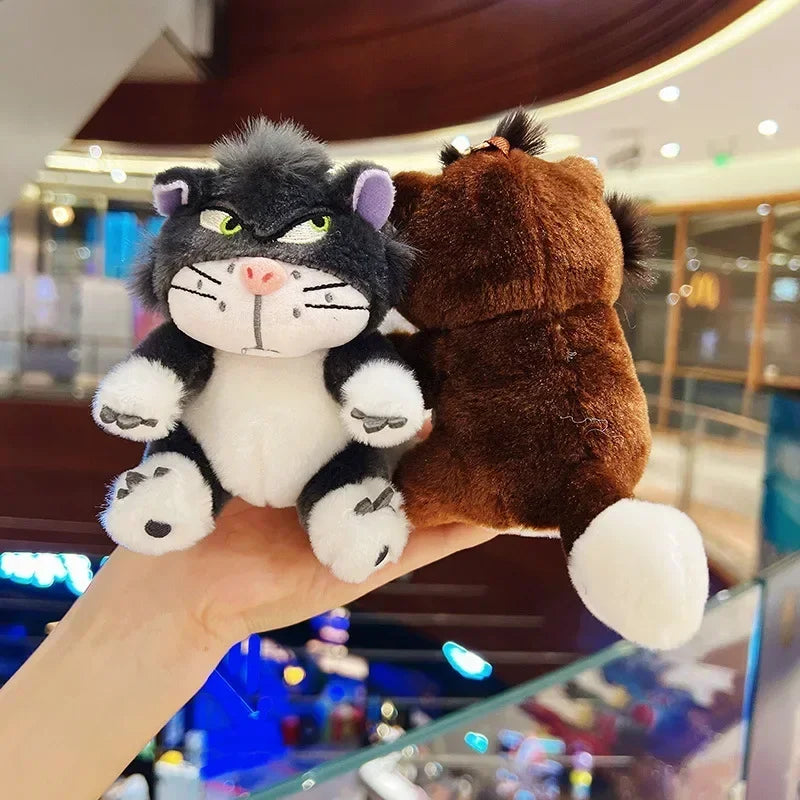 Brown grumpy cat plush keychain with soft fur and gold clip