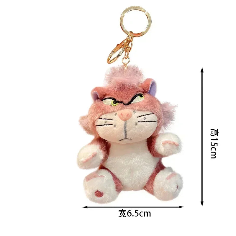 Pink Mr. Grumps plush keychain with angry expression